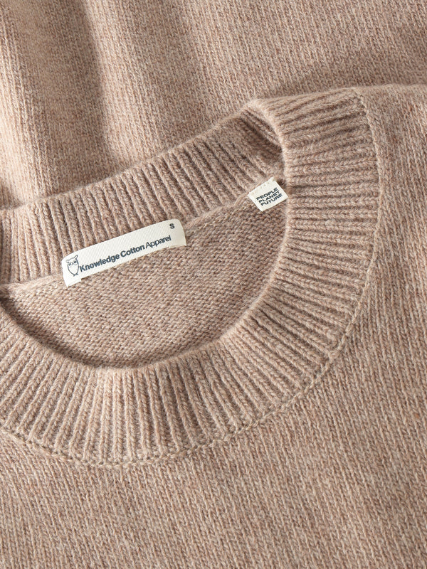 KnowledgeCotton Apparel - WMN Lambswool crew neck sweater Knits 1336 Kelp melange