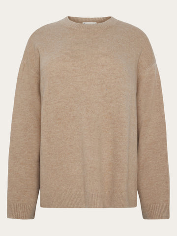 KnowledgeCotton Apparel - WMN Lambswool crew neck sweater Knits 1336 Kelp melange