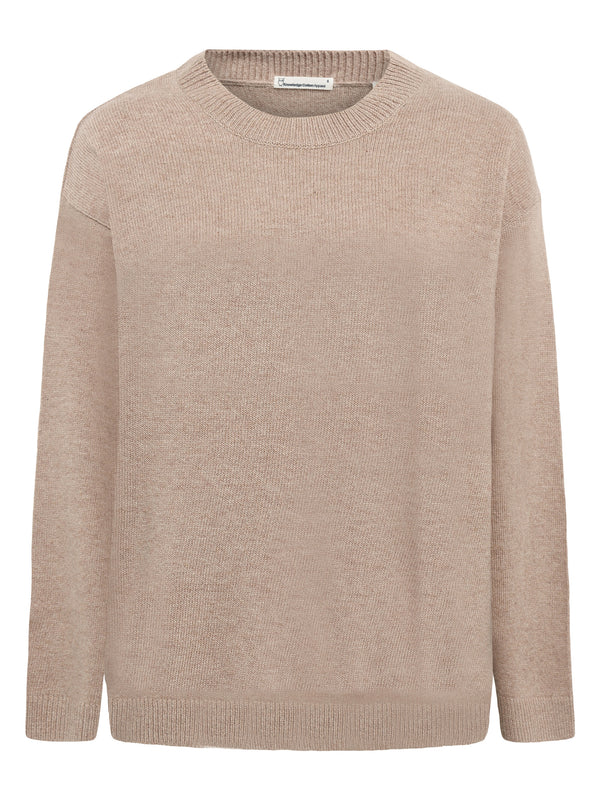 KnowledgeCotton Apparel - WMN Lambswool crew neck sweater Knits 1336 Kelp melange