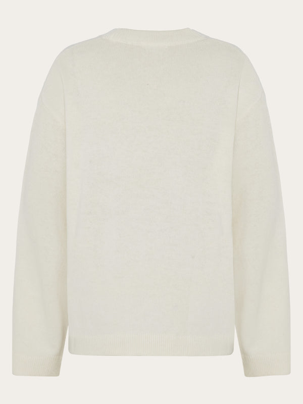 KnowledgeCotton Apparel - WMN Lambswool crew neck sweater Knits 1387 Egret