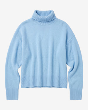 KnowledgeCotton Apparel - WMN Lambswool high neck sweater Knits 1322 Asley Blue