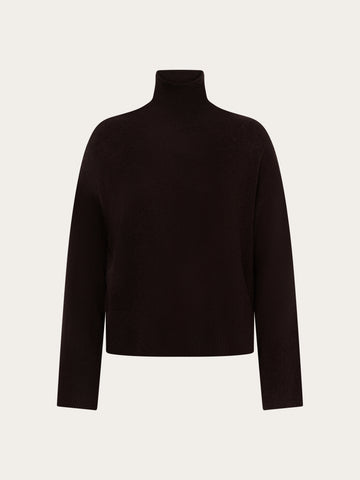 KnowledgeCotton Apparel - WMN Lambswool high neck sweater Knits 1487 Chocolate Torte