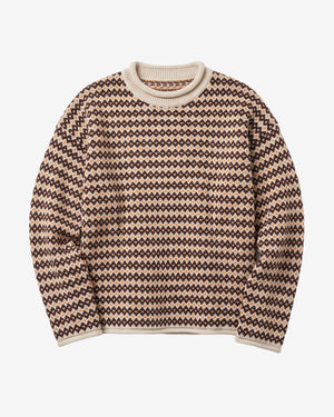 KnowledgeCotton Apparel - WMN Lambswool jacquard roll-edge sweater Knits 9926 Brown
