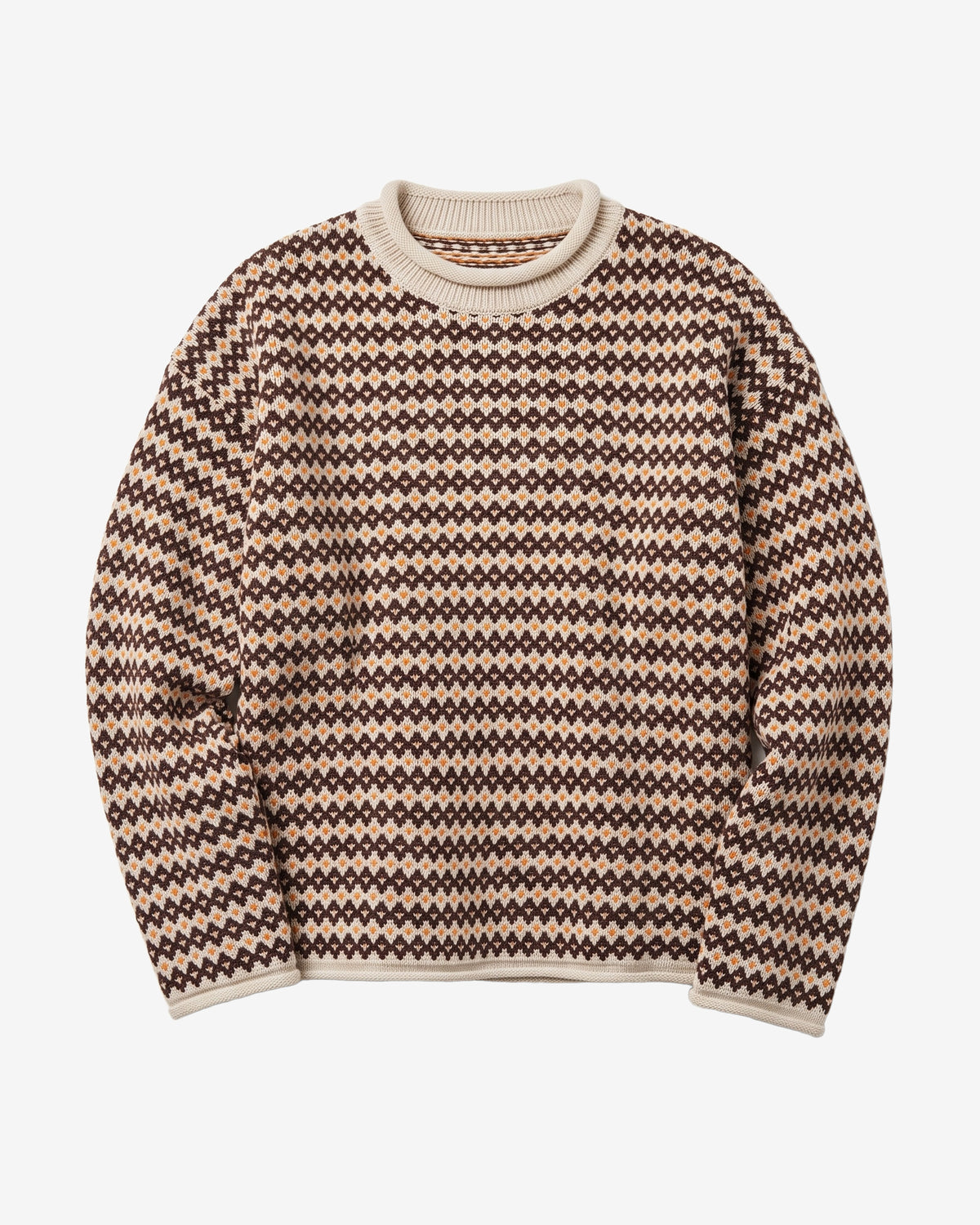 KnowledgeCotton Apparel - WMN Lambswool jacquard roll-edge sweater Knits 9926 Brown