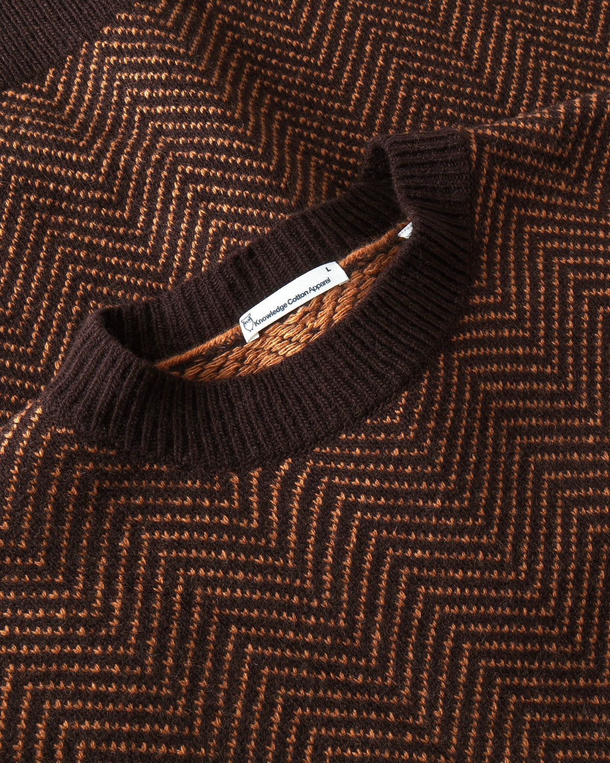 KnowledgeCotton Apparel - MEN Lambswool jacquard sweater Knits 1487 Chocolate Torte