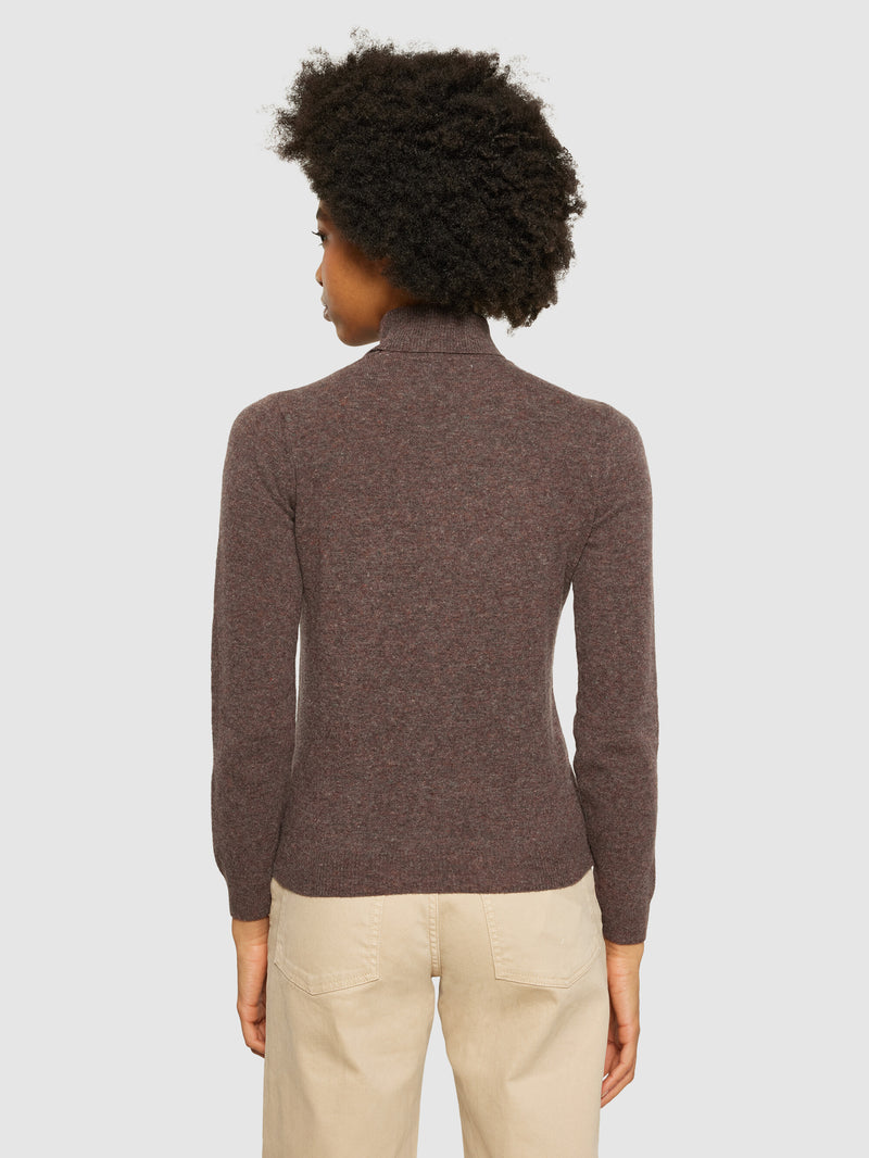 KnowledgeCotton Apparel - WMN Lambswool roll neck Knits 1243 Demitasse (brown)