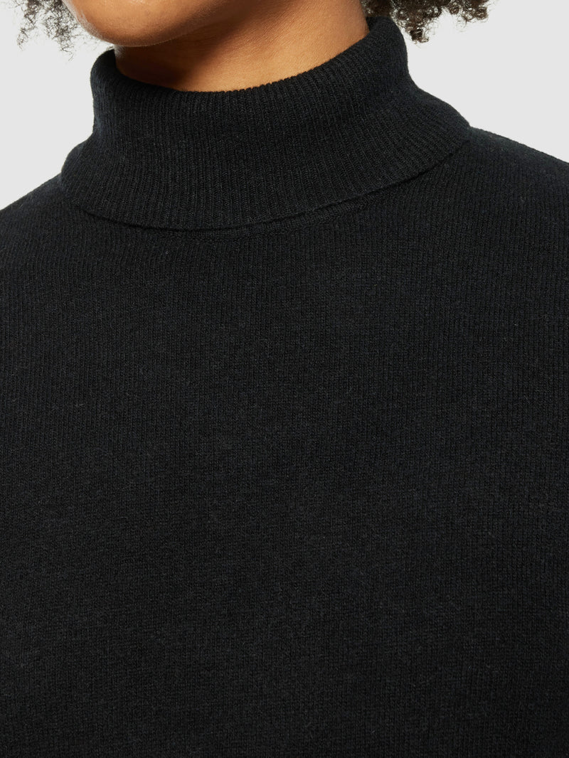 KnowledgeCotton Apparel - WMN Lambswool roll neck Knits 1300 Black Jet