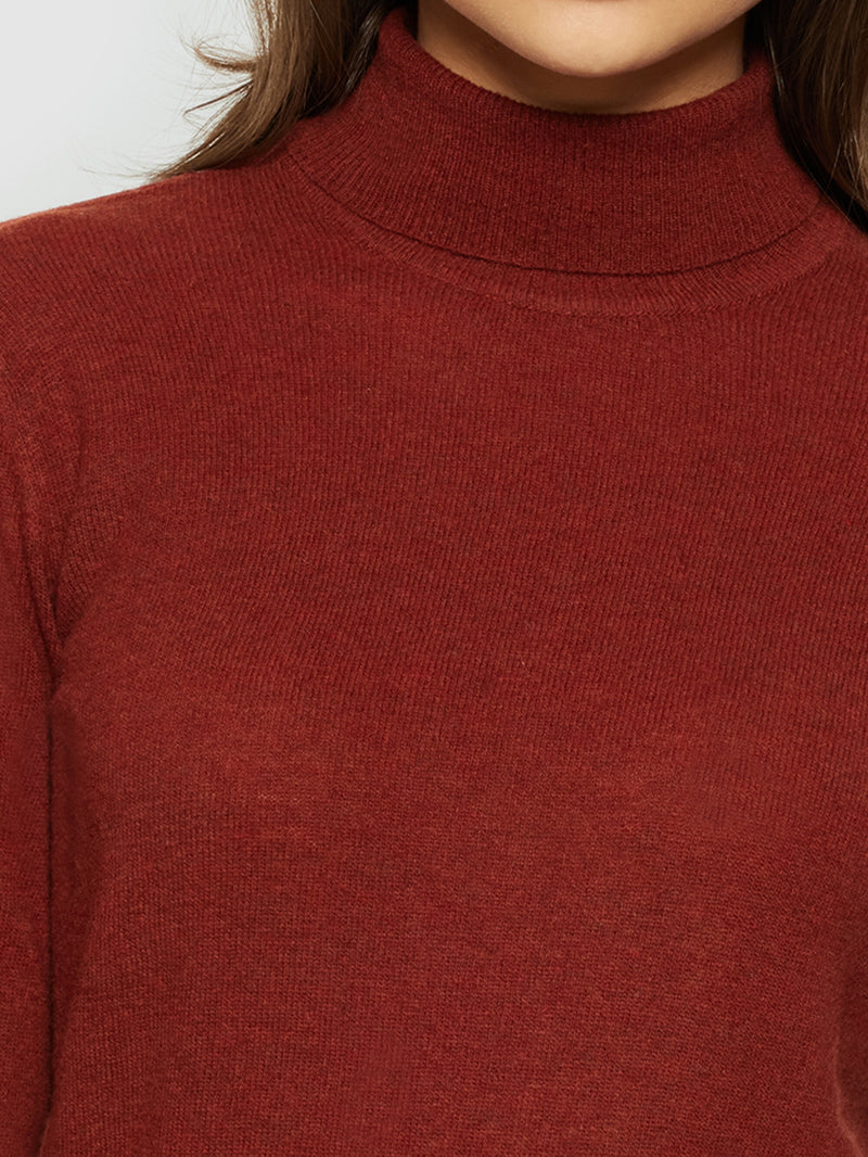 KnowledgeCotton Apparel - WMN Lambswool roll neck Knits 1478 Fired Brick