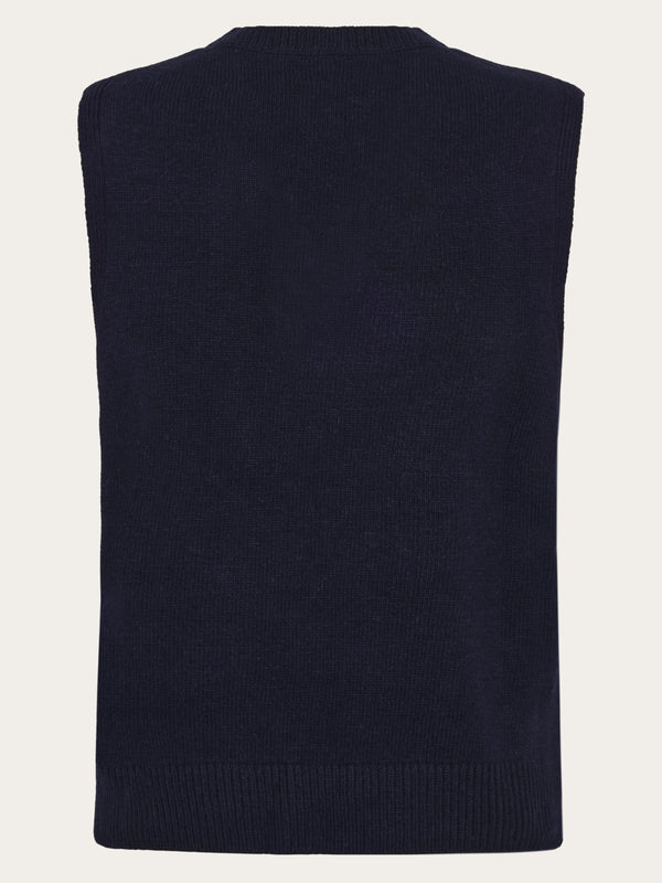 KnowledgeCotton Apparel - WMN Lambswool vest RWS Knits 1001 Total Eclipse