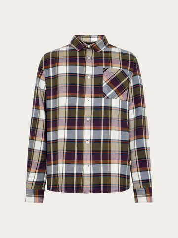 KnowledgeCotton Apparel - MEN Light flannel checkered costum fit shirt Shirts 7021 blue check