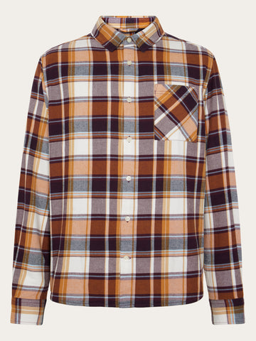 KnowledgeCotton Apparel - MEN Light flannel checkered costum fit shirt Shirts 7025 Red check