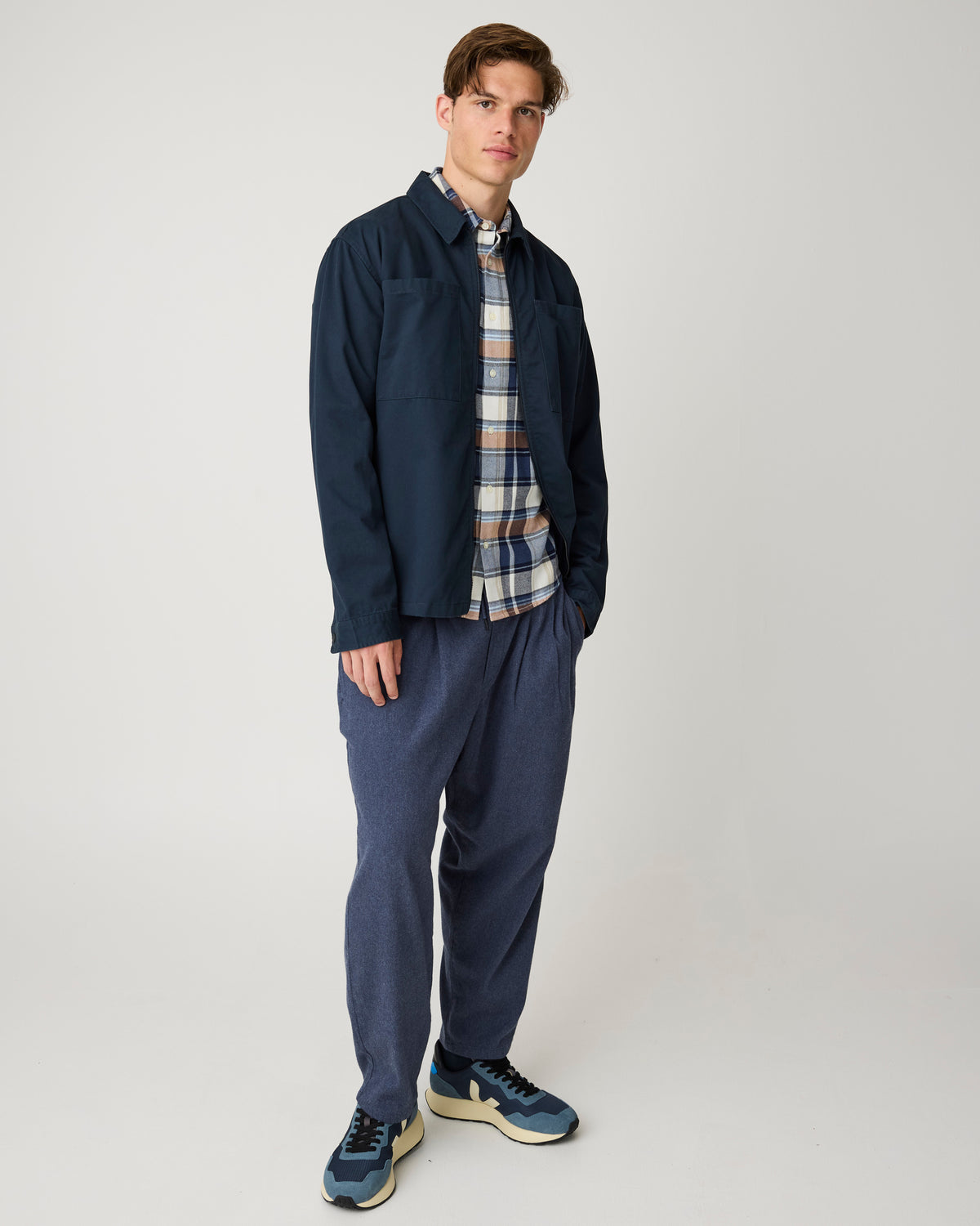 KnowledgeCotton Apparel - MEN Light flannel checkered costum fit shirt Shirts 7036 Navy