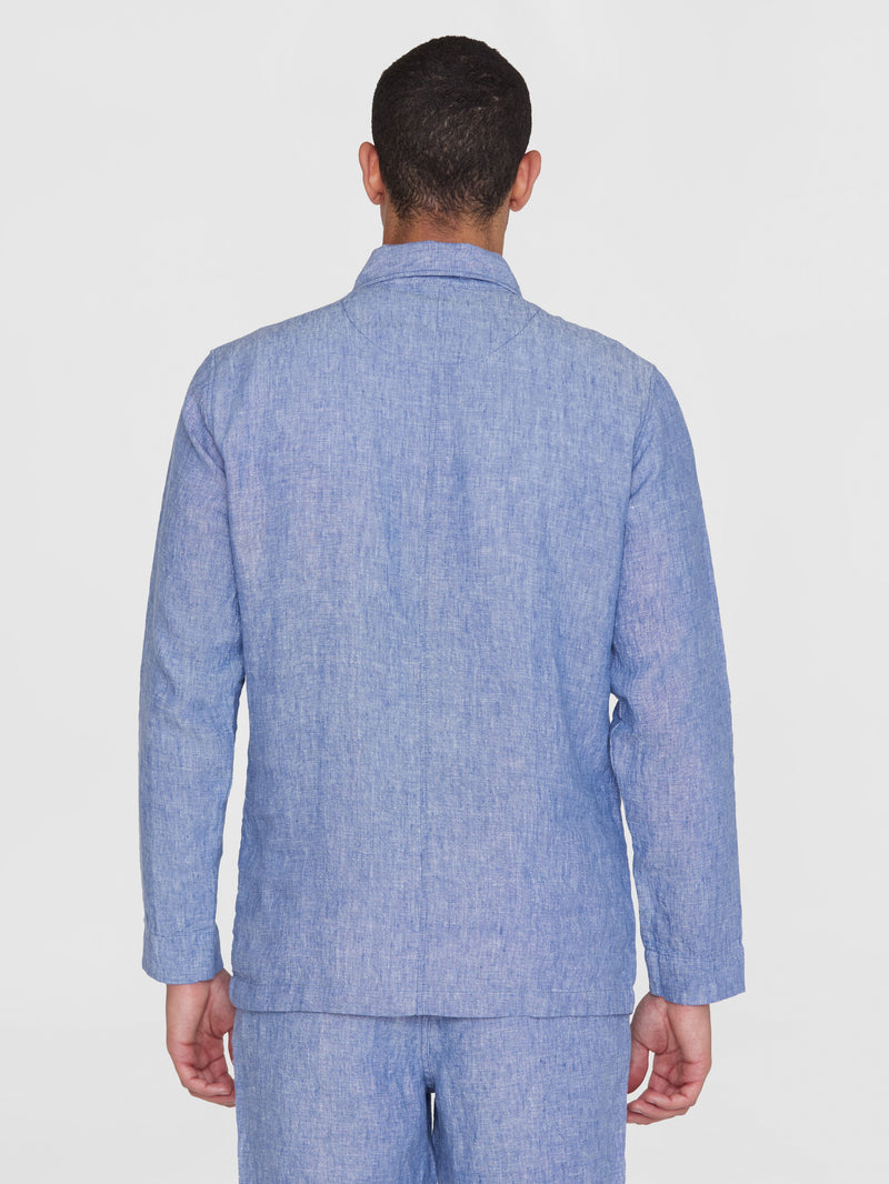 KnowledgeCotton Apparel - MEN Linen overshirt Overshirts 1432 Moonlight Blue