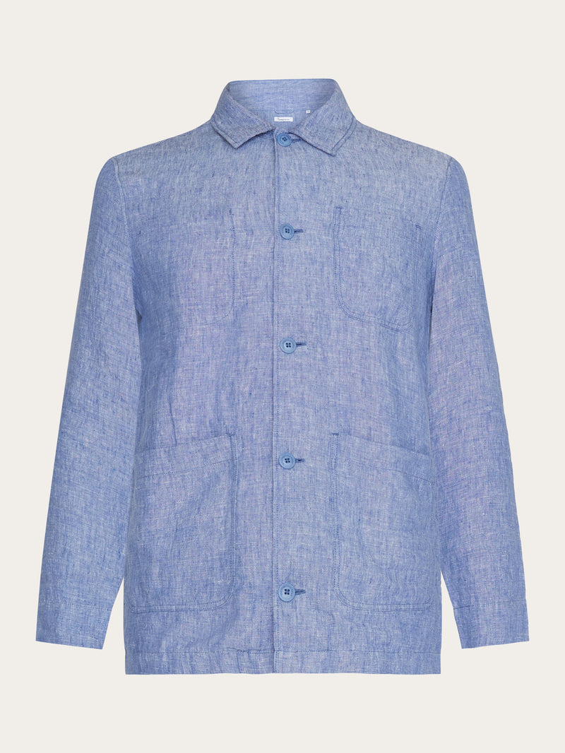 KnowledgeCotton Apparel - MEN Linen overshirt Overshirts 1432 Moonlight Blue