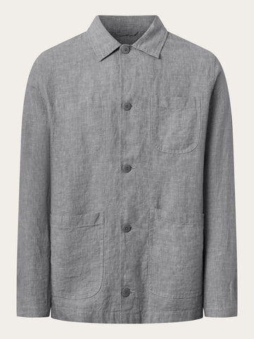 KnowledgeCotton Apparel - MEN Linen overshirt Overshirts 1493 Ultimate Grey