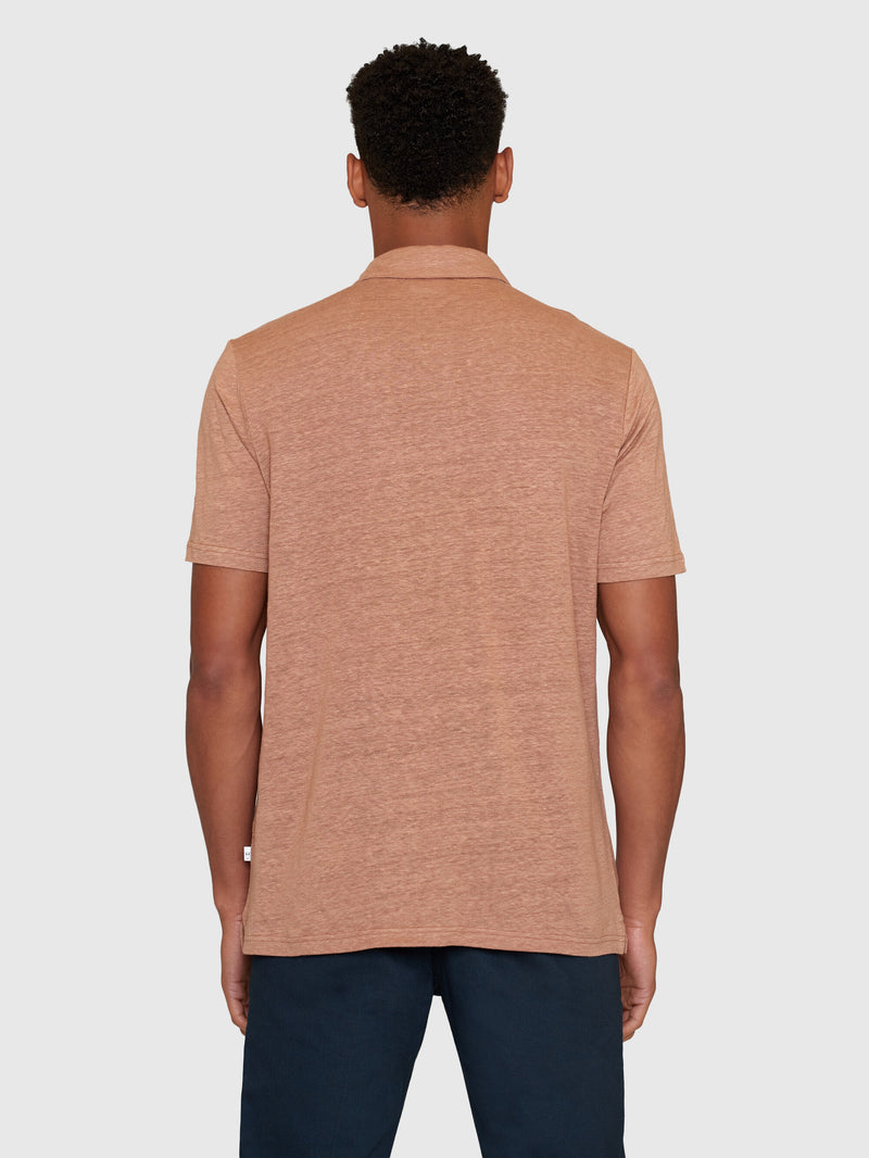 KnowledgeCotton Apparel - MEN Linen polo Polos 1437 Chocolate Malt