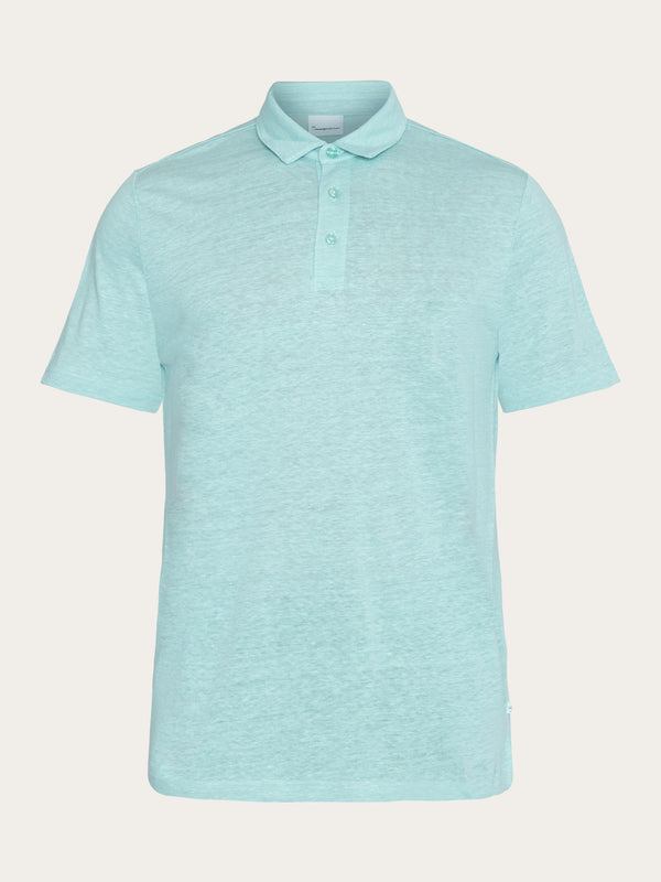 KnowledgeCotton Apparel - MEN Linen polo Polos 1480 Aqua-Esque