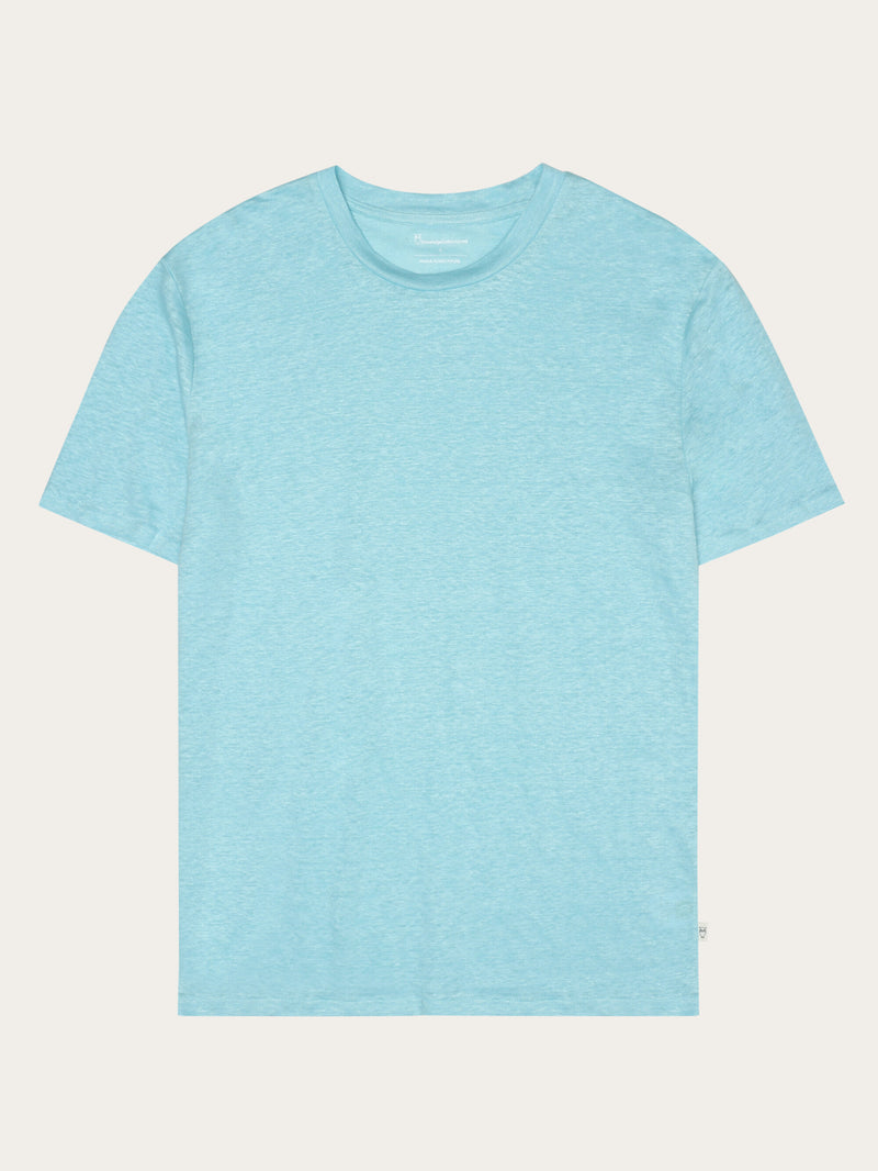 KnowledgeCotton Apparel - MEN Linen t-shirt T-shirts 1480 Aqua-Esque