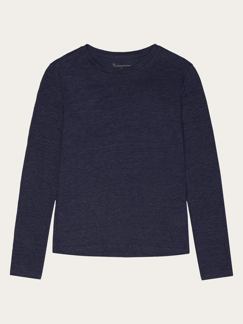 KnowledgeCotton Apparel - WMN Long sleeve linen t-shirt - GOTS/Vegan Long Sleeves 1001 Total Eclipse