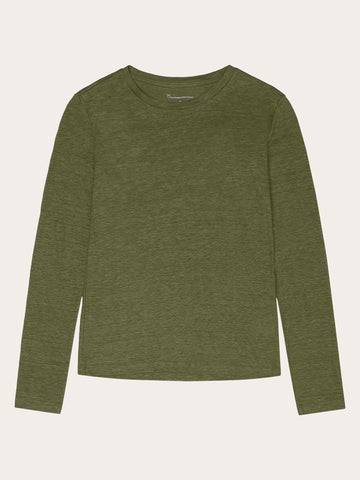 KnowledgeCotton Apparel - WMN Long sleeve linen t-shirt - GOTS/Vegan Long Sleeves 1090 Forrest Night