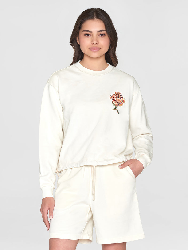 KnowledgeCotton Apparel - WMN Loose fit sweat with embr. - GOTS/Vegan Sweats 1387 Egret