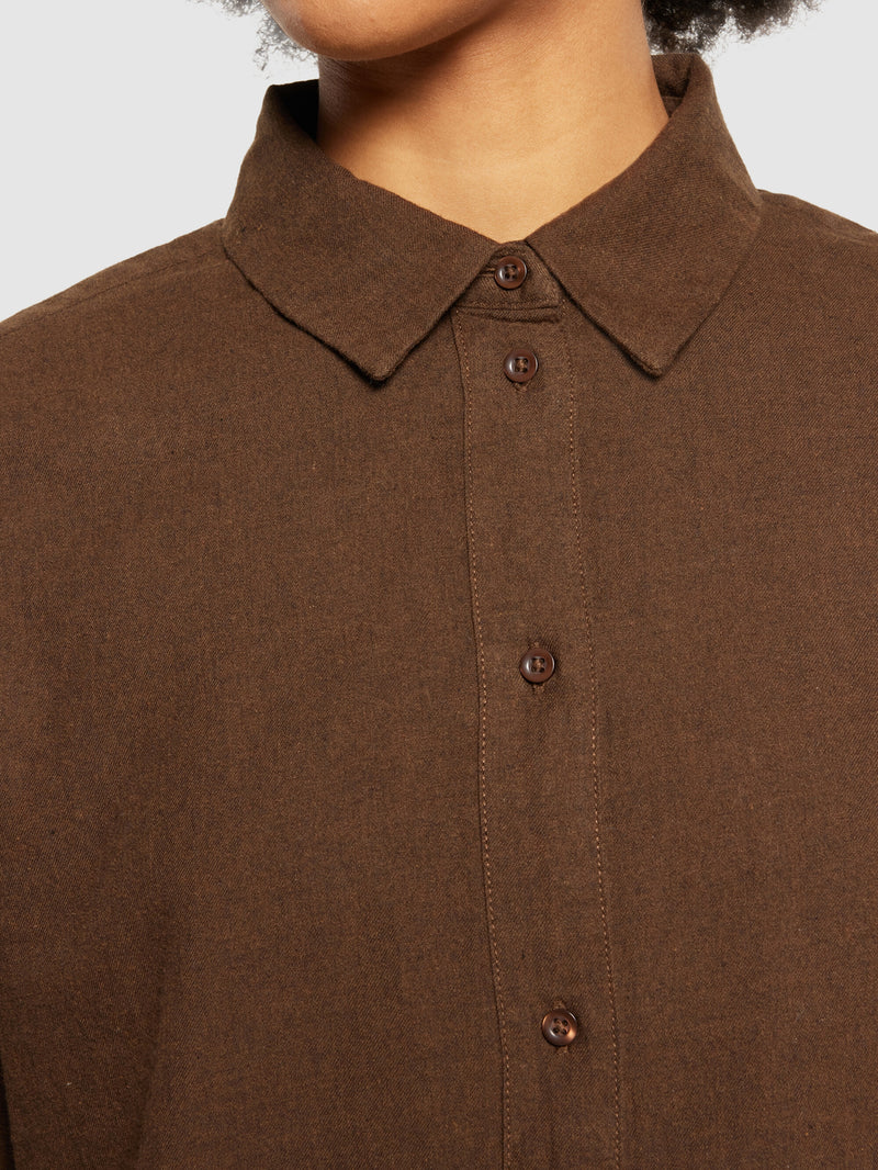 KnowledgeCotton Apparel - WMN Loose flannel long sleeved shirt Shirts 1243 Demitasse (brown)