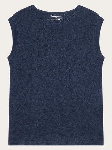 KnowledgeCotton Apparel - WMN Loose fold up linen t-shirt T-shirts 1001 Total Eclipse