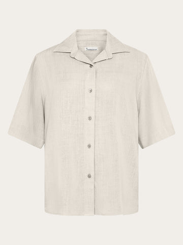KnowledgeCotton Apparel - WMN Loose linen-mix short sleeve shirt Shirts 1387 Egret