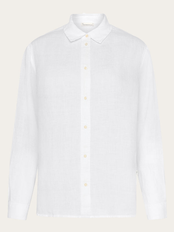 KnowledgeCotton Apparel - WMN Loose linen long sleeved shirt - GOTS/Vegan Shirts 1010 Bright White