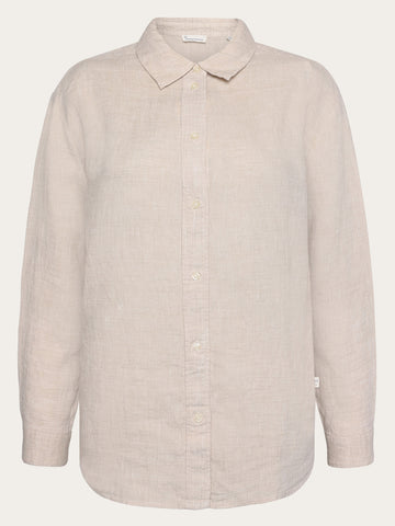 KnowledgeCotton Apparel - WMN Loose linen shirt Shirts 1449 Yarndyed - Light feather gray