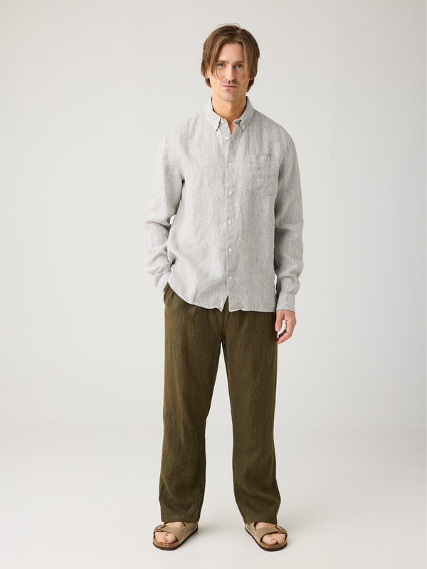 KnowledgeCotton Apparel - MEN Loose linen pant Pants 1068 Burned Olive