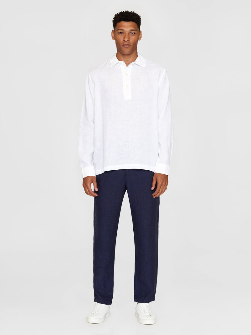 KnowledgeCotton Apparel - MEN Loose linen polo shirt - GOTS/Vegan Shirts 1010 Bright White
