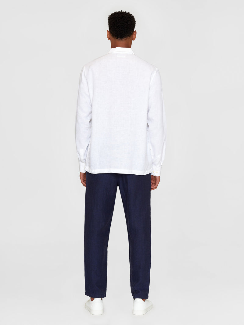 KnowledgeCotton Apparel - MEN Loose linen polo shirt - GOTS/Vegan Shirts 1010 Bright White