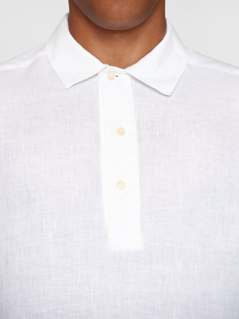 KnowledgeCotton Apparel - MEN Loose linen polo shirt - GOTS/Vegan Shirts 1010 Bright White