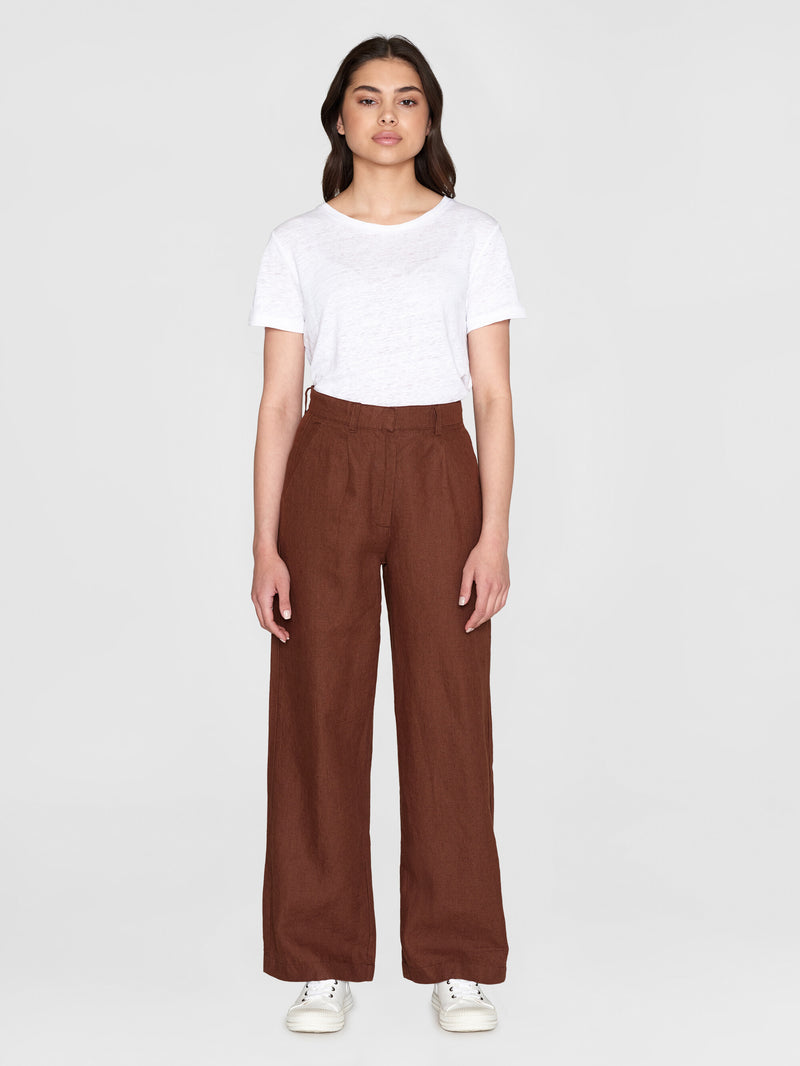 KnowledgeCotton Apparel - WMN Loose natural linen pants Pants 1441 Tiramisu