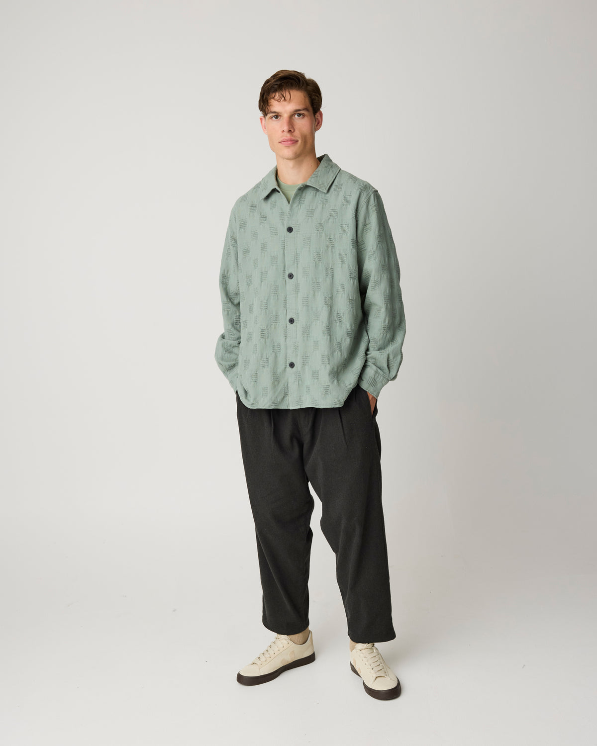 KnowledgeCotton Apparel - MEN Loose structure overshirt Overshirts 1396 Lily Pad