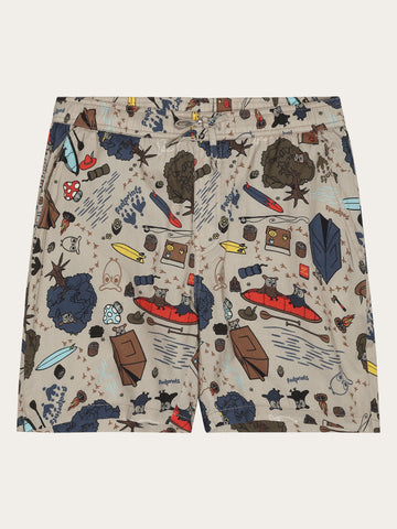 KnowledgeCotton Apparel - MEN Loose woven AOP shorts - GOTS/Vegan Shorts 9933 Creme