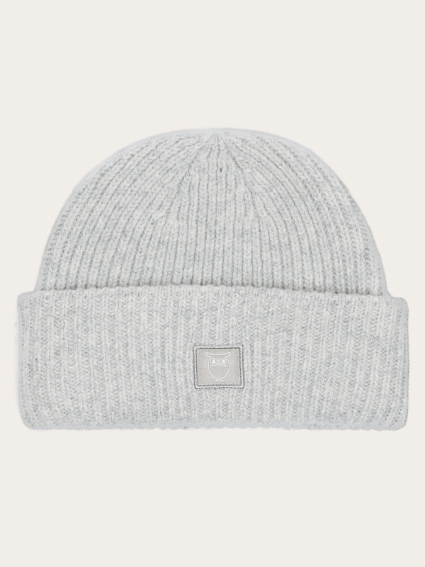 KnowledgeCotton Apparel - UNI Low wool rib beanie Hats 1012 Grey Melange