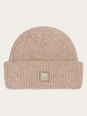 KnowledgeCotton Apparel - UNI Low wool rib beanie Hats 1336 Kelp melange