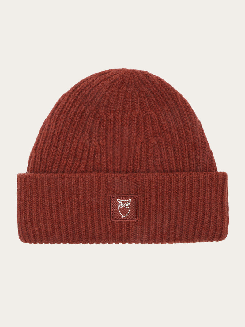 KnowledgeCotton Apparel - UNI Low wool rib beanie Hats 1478 Fired Brick