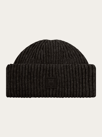 KnowledgeCotton Apparel - UNI Low wool rib beanie Hats 1487 Chocolate Torte
