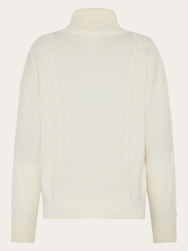 KnowledgeCotton Apparel - WMN Merino Half Zip High Neck RWS Knits 1387 Egret