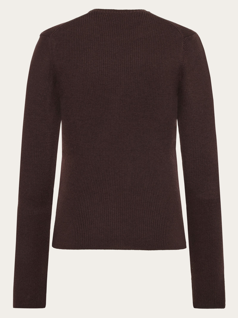 KnowledgeCotton Apparel - WMN Merino Wool Rib Knit RWS Knits 1487 Chocolate Torte