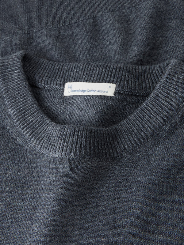KnowledgeCotton Apparel - WMN Merino crew neck sweater Knits 1073 Dark Grey Melange