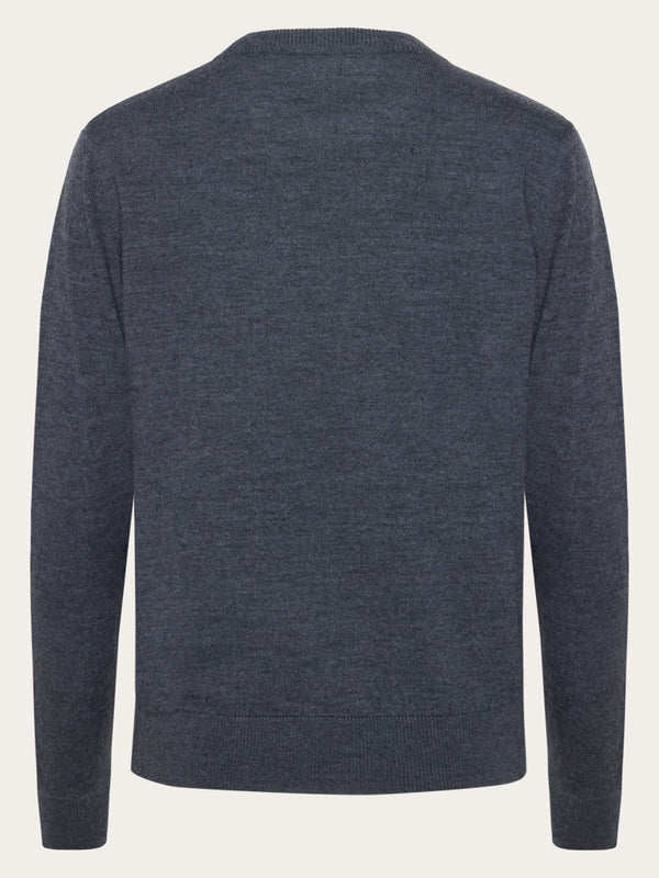 KnowledgeCotton Apparel - WMN Merino crew neck sweater Knits 1073 Dark Grey Melange