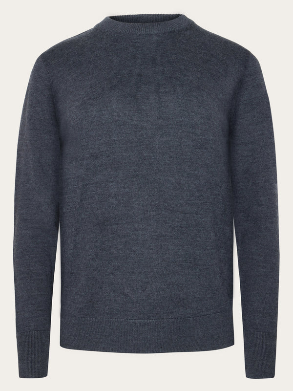 KnowledgeCotton Apparel - WMN Merino crew neck sweater Knits 1073 Dark Grey Melange