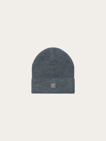 KnowledgeCotton Apparel - UNI Merino double layer badge beanie Hats 1073 Dark Grey Melange