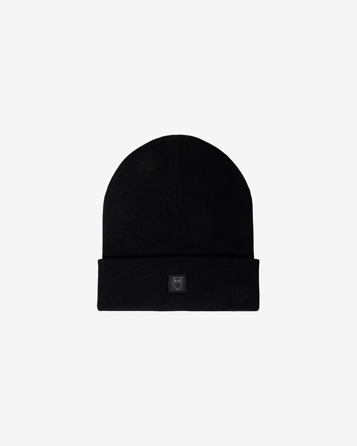 KnowledgeCotton Apparel - UNI Merino double layer badge beanie Hats 1300 Black Jet