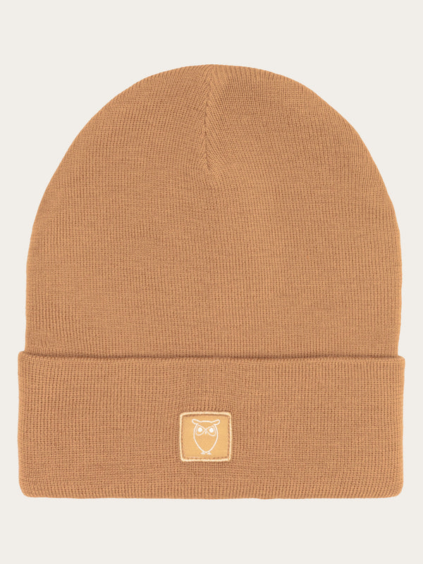 KnowledgeCotton Apparel - UNI Merino double layer badge beanie Hats 1484 Apple Cinnamon