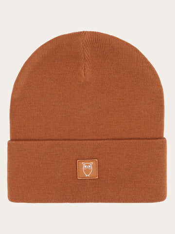 KnowledgeCotton Apparel - UNI Merino double layer badge beanie Hats 1485 Pumpkin Spice